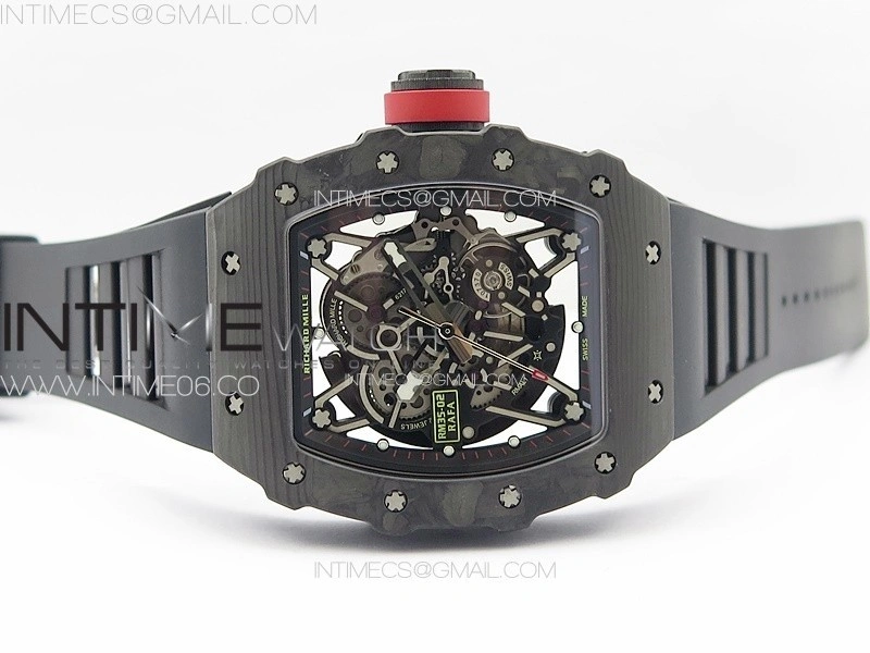 RM035-02 Forged Carbon Case KUF Best Edition Red Crown on Black Rubber Strap MIYOTA8215
