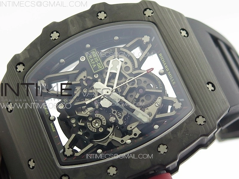 RM035-02 Forged Carbon Case KUF Best Edition Red Crown on Black Rubber Strap MIYOTA8215