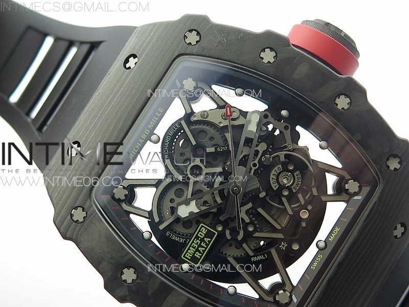 RM035-02 Forged Carbon Case KUF Best Edition Red Crown on Black Rubber Strap MIYOTA8215