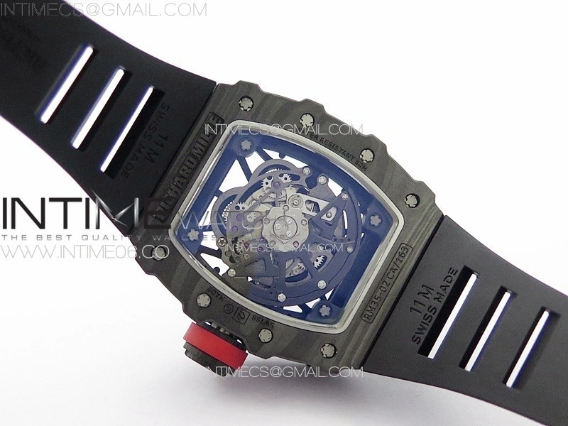 RM035-02 Forged Carbon Case KUF Best Edition Red Crown on Black Rubber Strap MIYOTA8215