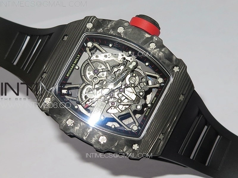 RM035-02 Forged Carbon Case KUF Best Edition Red Crown on Black Rubber Strap MIYOTA8215