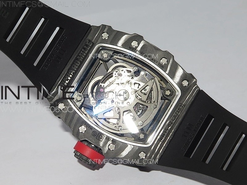 RM035-02 Forged Carbon Case KUF Best Edition Red Crown on Black Rubber Strap MIYOTA8215