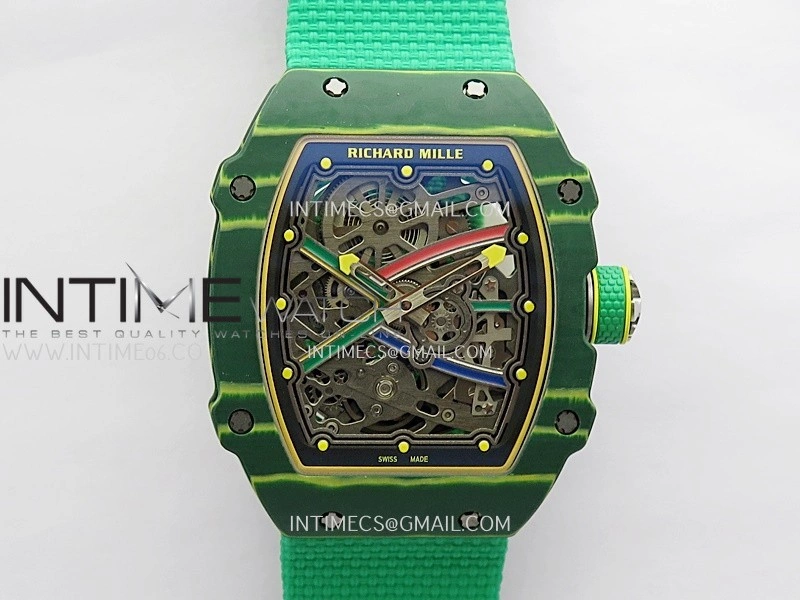 RM67-02 Real Green NTPT 1:1 Best Edition Skeleton Dial On Green Nylon strap CRMA7 Clone