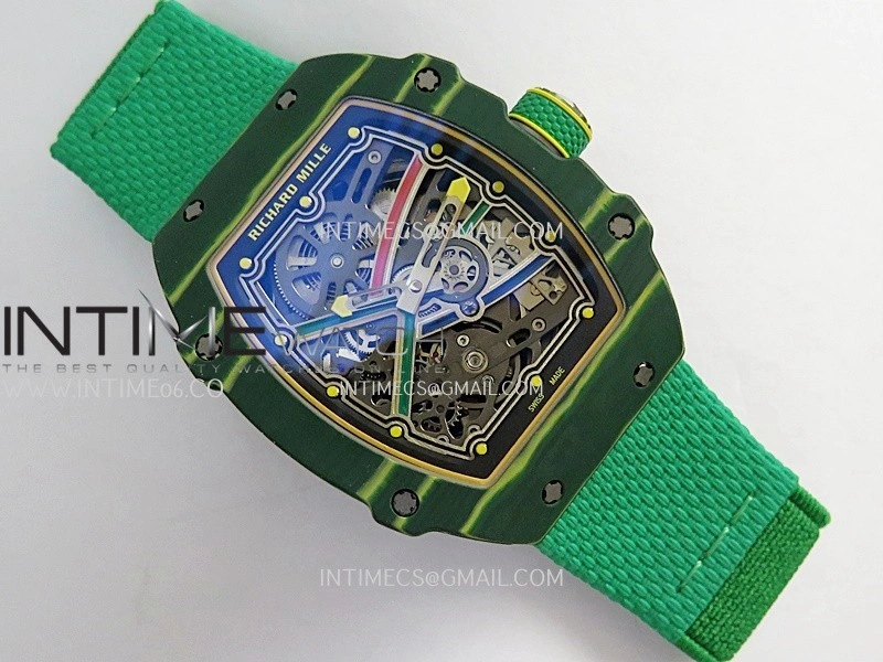 RM67-02 Real Green NTPT 1:1 Best Edition Skeleton Dial On Green Nylon strap CRMA7 Clone