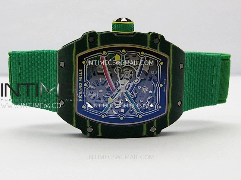 RM67-02 Real Green NTPT 1:1 Best Edition Skeleton Dial On Green Nylon strap CRMA7 Clone