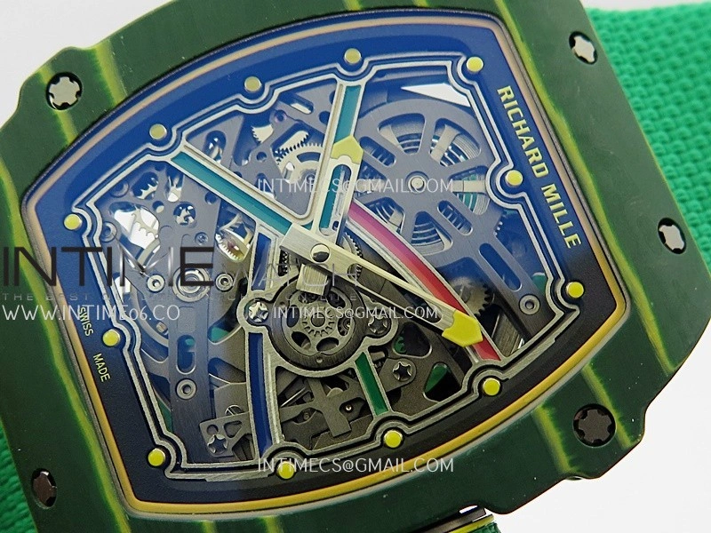 RM67-02 Real Green NTPT 1:1 Best Edition Skeleton Dial On Green Nylon strap CRMA7 Clone