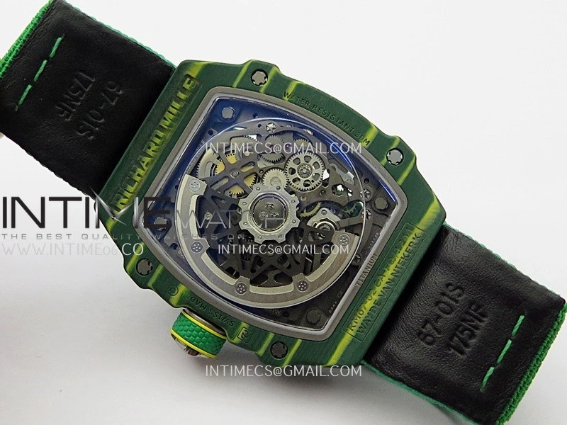 RM67-02 Real Green NTPT 1:1 Best Edition Skeleton Dial On Green Nylon strap CRMA7 Clone