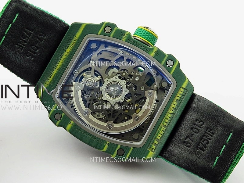 RM67-02 Real Green NTPT 1:1 Best Edition Skeleton Dial On Green Nylon strap CRMA7 Clone