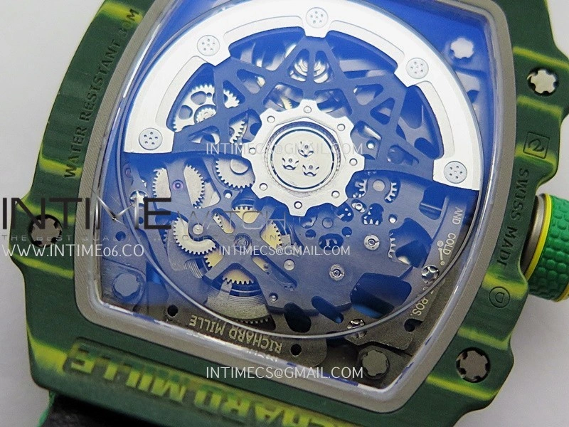 RM67-02 Real Green NTPT 1:1 Best Edition Skeleton Dial On Green Nylon strap CRMA7 Clone