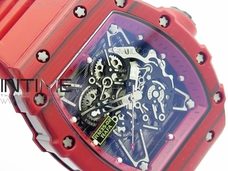 RM 035-2 Red Forged Carbon Red Inner Bezel Skeleton Dial on Red Rubber Strap MIYOTA9015