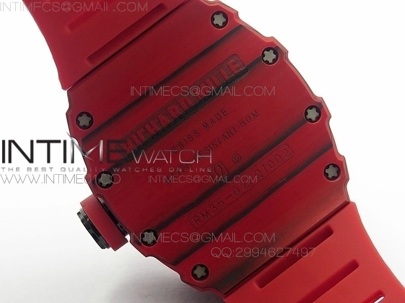 RM 035-2 Red Forged Carbon Red Inner Bezel Skeleton Dial on Red Rubber Strap MIYOTA9015