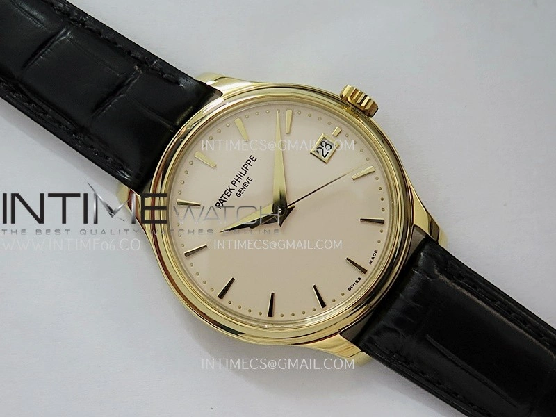 Calatrava 5227 YG 3KF 1:1 Best Edition White Dial on Brown Leather Strap A324 Super Clone V2