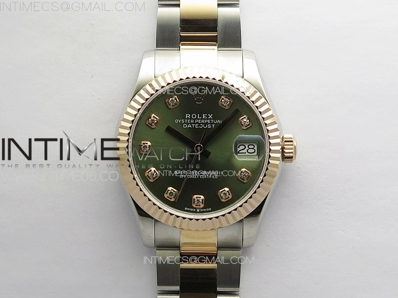 DateJust 31mm 72610 SS RG APSF Best Edition Green Dial Crystals Markers on Oyster Bracelet A2824