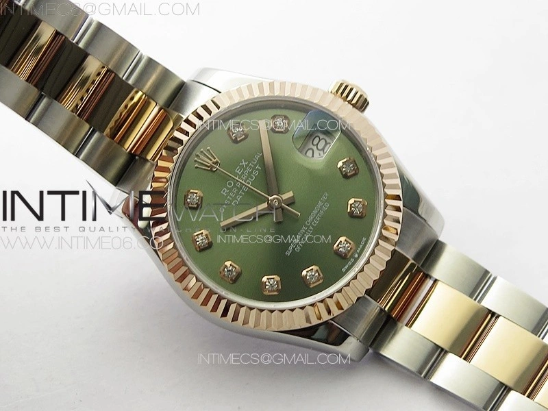 DateJust 31mm 72610 SS RG APSF Best Edition Green Dial Crystals Markers on Oyster Bracelet A2824