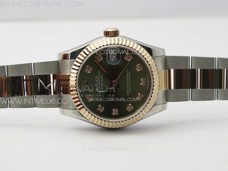 DateJust 31mm 72610 SS RG APSF Best Edition Green Dial Crystals Markers on Oyster Bracelet A2824