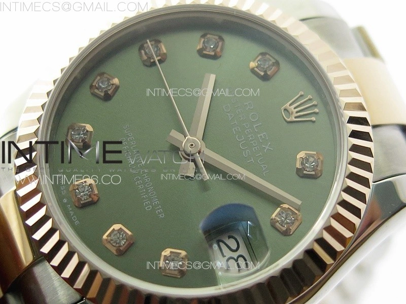 DateJust 31mm 72610 SS RG APSF Best Edition Green Dial Crystals Markers on Oyster Bracelet A2824