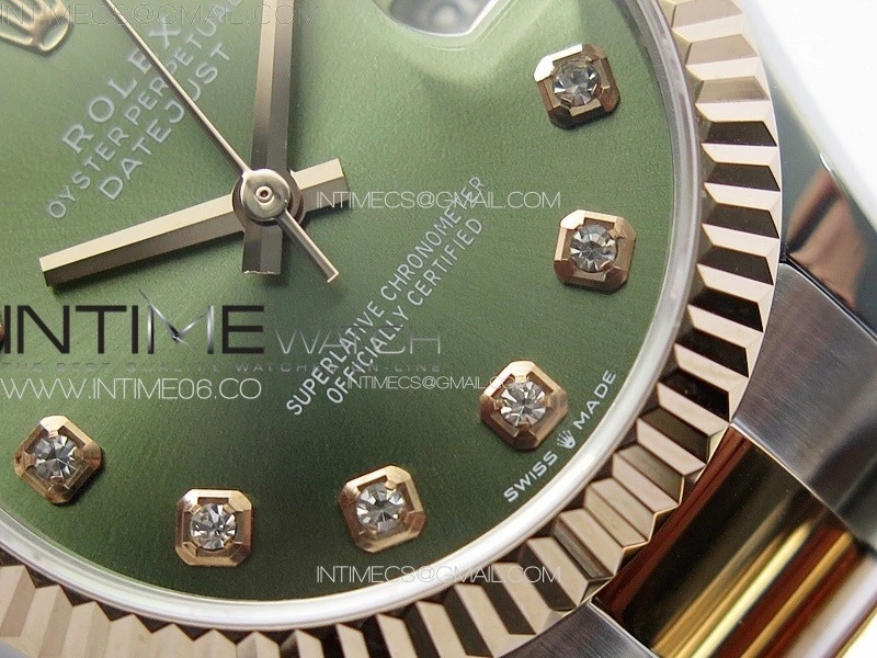 DateJust 31mm 72610 SS RG APSF Best Edition Green Dial Crystals Markers on Oyster Bracelet A2824