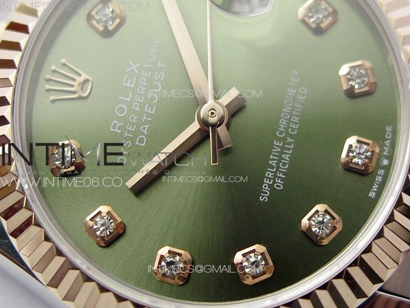 DateJust 31mm 72610 SS RG APSF Best Edition Green Dial Crystals Markers on Oyster Bracelet A2824