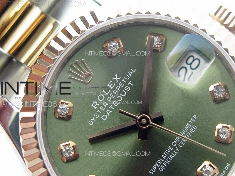 DateJust 31mm 72610 SS RG APSF Best Edition Green Dial Crystals Markers on Oyster Bracelet A2824