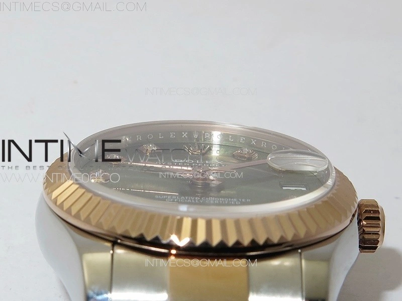 DateJust 31mm 72610 SS RG APSF Best Edition Green Dial Crystals Markers on Oyster Bracelet A2824