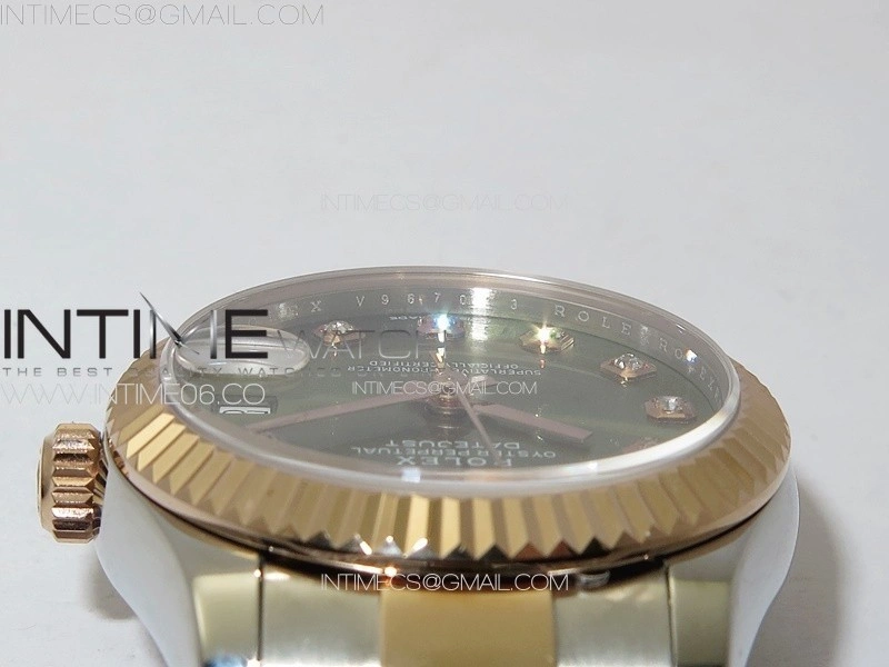 DateJust 31mm 72610 SS RG APSF Best Edition Green Dial Crystals Markers on Oyster Bracelet A2824