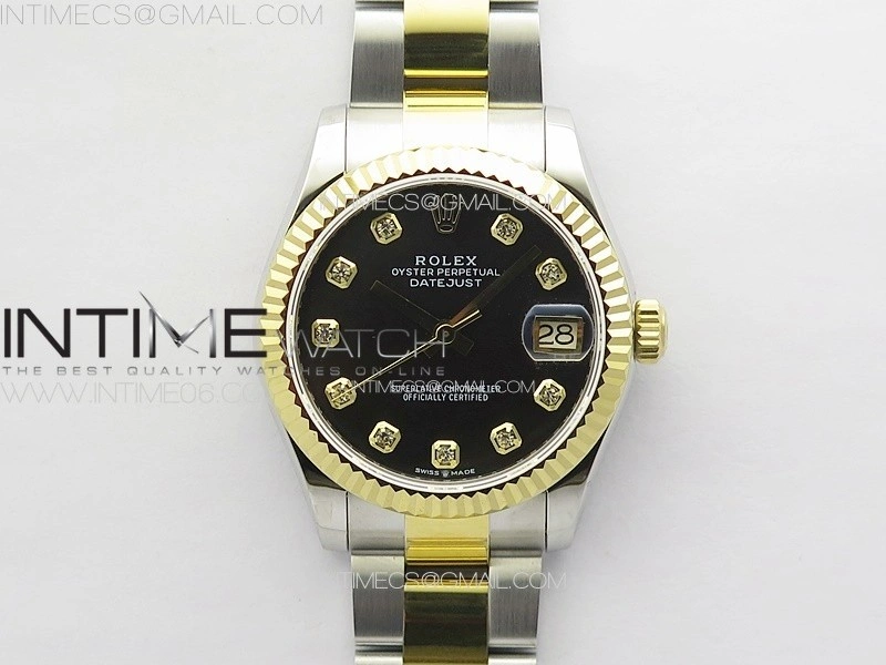 DateJust 31mm 72610 SS YG APSF Best Edition Black Dial Crystals Markers on Oyster Bracelet A2824