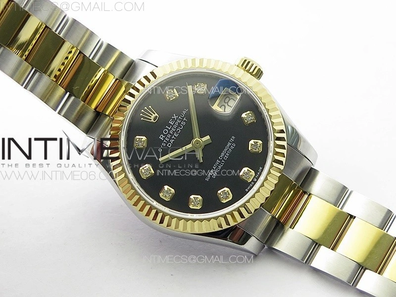 DateJust 31mm 72610 SS YG APSF Best Edition Black Dial Crystals Markers on Oyster Bracelet A2824