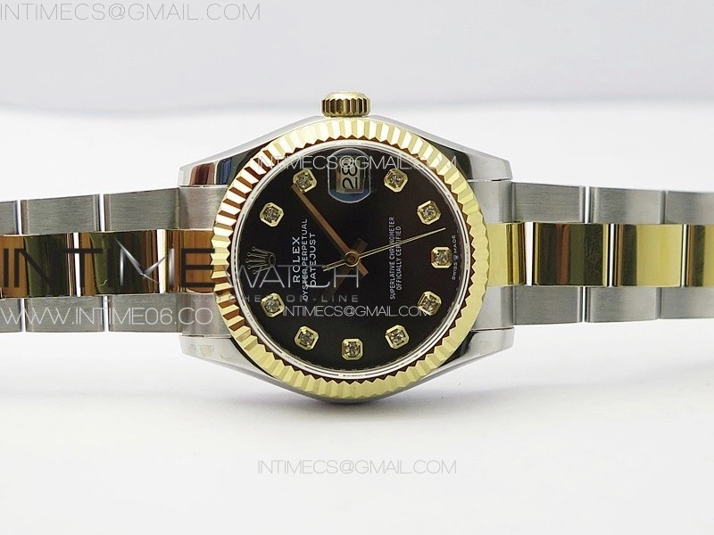 DateJust 31mm 72610 SS YG APSF Best Edition Black Dial Crystals Markers on Oyster Bracelet A2824