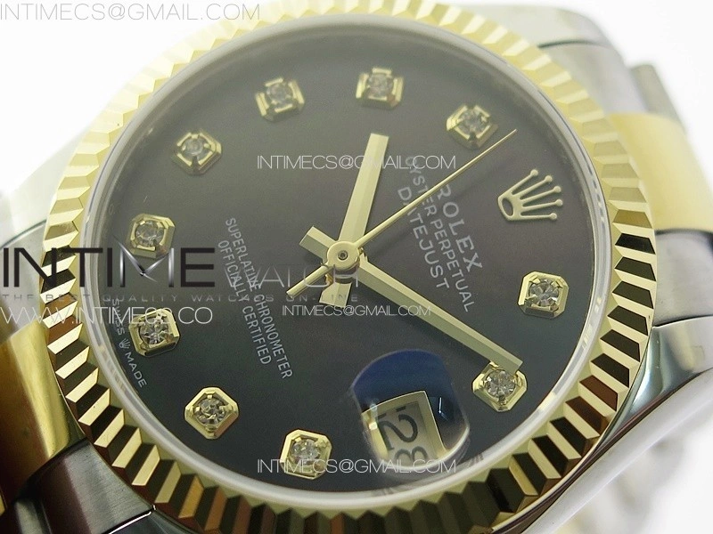 DateJust 31mm 72610 SS YG APSF Best Edition Black Dial Crystals Markers on Oyster Bracelet A2824