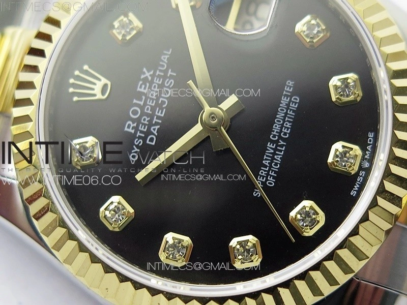DateJust 31mm 72610 SS YG APSF Best Edition Black Dial Crystals Markers on Oyster Bracelet A2824