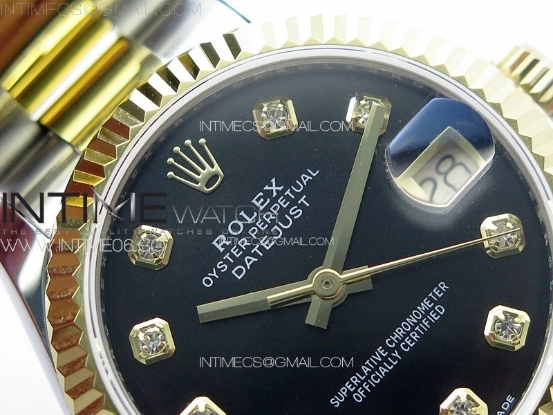DateJust 31mm 72610 SS YG APSF Best Edition Black Dial Crystals Markers on Oyster Bracelet A2824