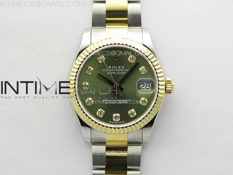 DateJust 31mm 72610 SS YG APSF Best Edition Green Dial Crystals Markers on Oyster Bracelet A2824