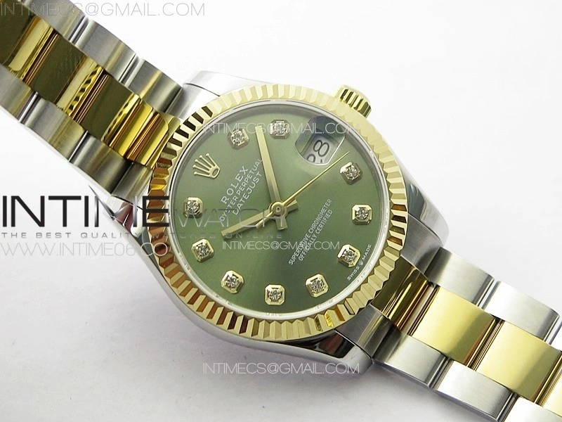 DateJust 31mm 72610 SS YG APSF Best Edition Green Dial Crystals Markers on Oyster Bracelet A2824