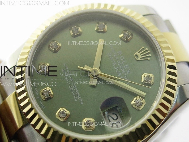 DateJust 31mm 72610 SS YG APSF Best Edition Green Dial Crystals Markers on Oyster Bracelet A2824