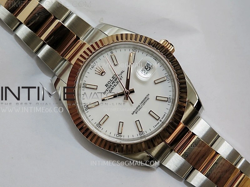 DateJust 41mm 126331 904 SS RG AR+F 1:1 White Dial Stick Markers On SS RG Oyster Bracelet DD3235 V2