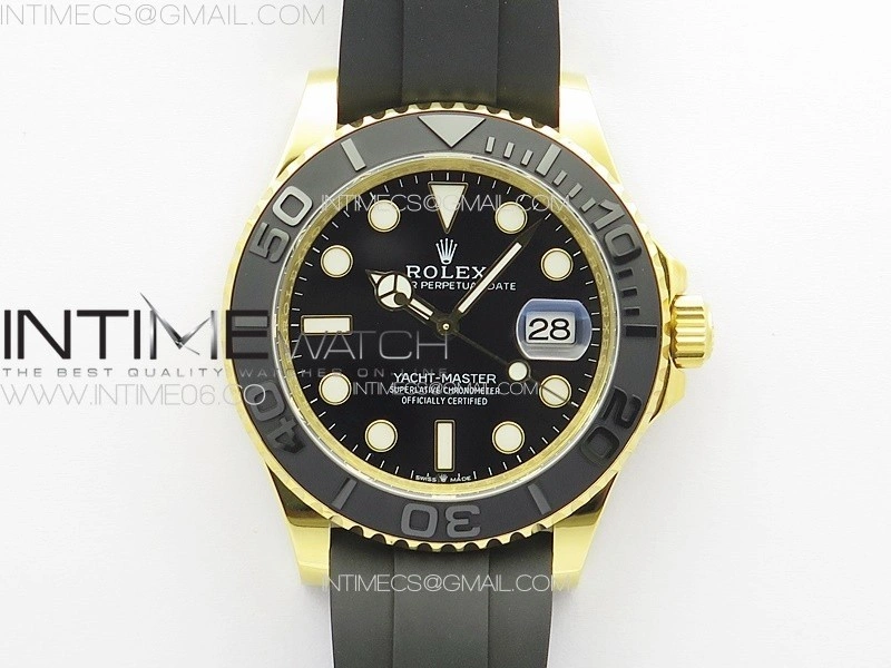 Yacht-Master 126655 YG 3EF 1:1 Best Edition 3D Black Ceramic Bezel on Black Rubber Strap VR3235