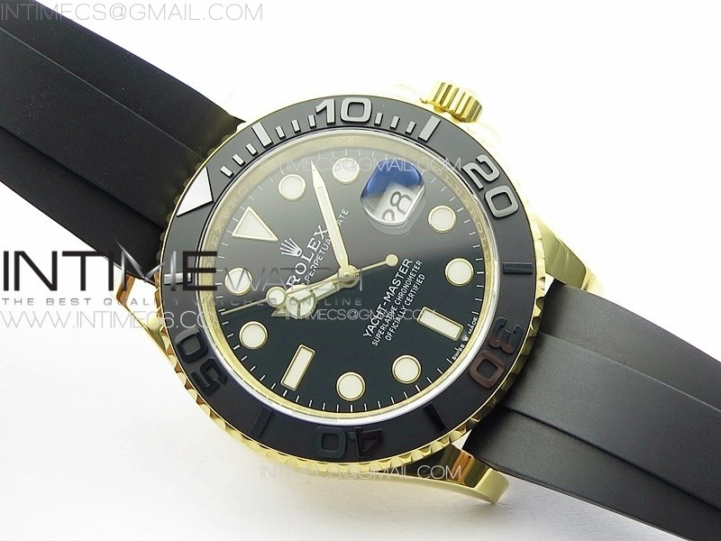 Yacht-Master 126655 YG 3EF 1:1 Best Edition 3D Black Ceramic Bezel on Black Rubber Strap VR3235