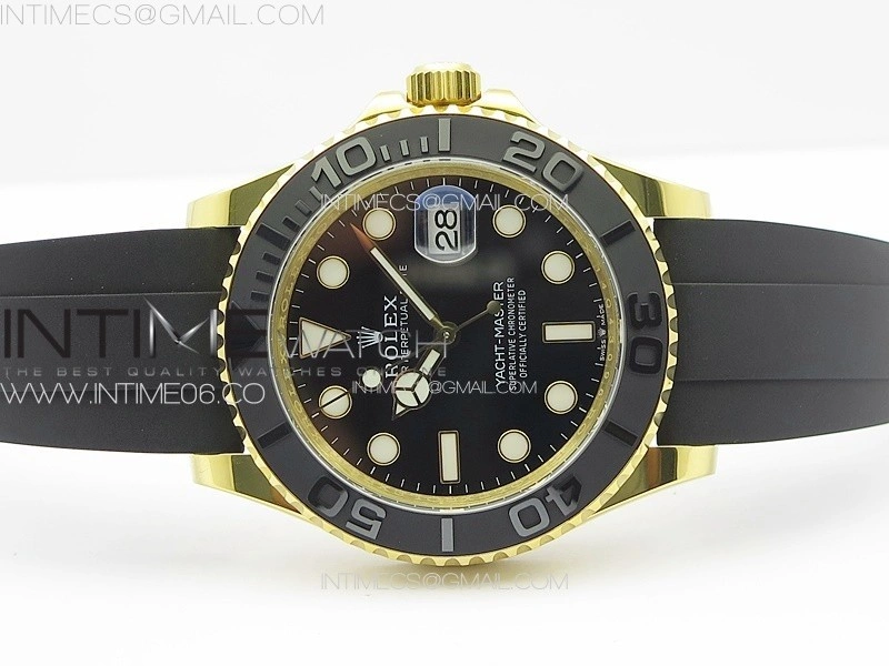 Yacht-Master 126655 YG 3EF 1:1 Best Edition 3D Black Ceramic Bezel on Black Rubber Strap VR3235