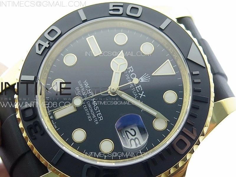 Yacht-Master 126655 YG 3EF 1:1 Best Edition 3D Black Ceramic Bezel on Black Rubber Strap VR3235