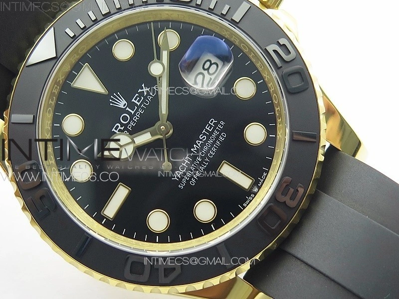 Yacht-Master 126655 YG 3EF 1:1 Best Edition 3D Black Ceramic Bezel on Black Rubber Strap VR3235