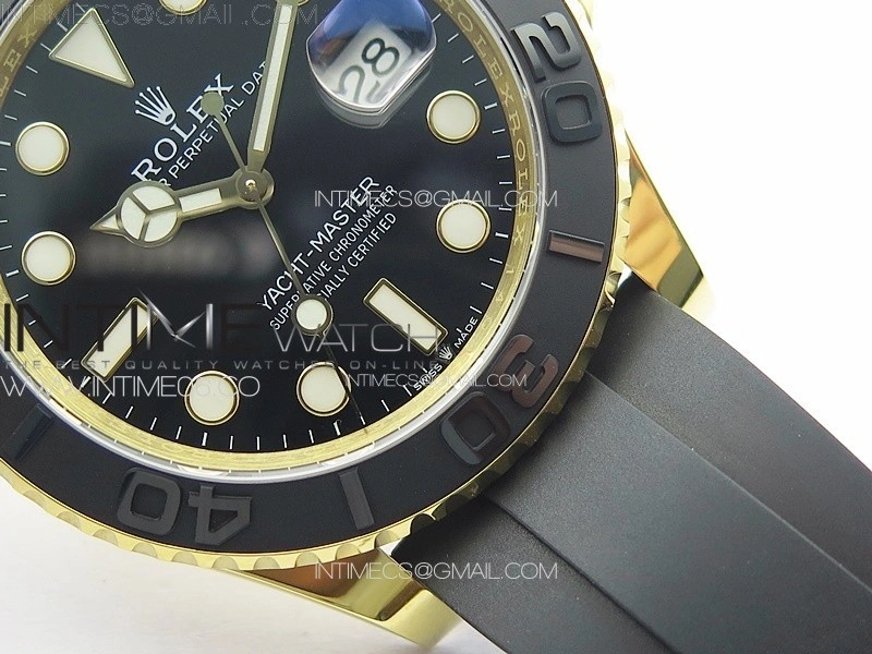 Yacht-Master 126655 YG 3EF 1:1 Best Edition 3D Black Ceramic Bezel on Black Rubber Strap VR3235