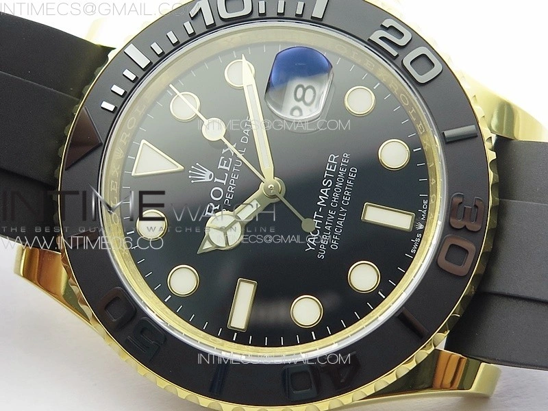 Yacht-Master 126655 YG 3EF 1:1 Best Edition 3D Black Ceramic Bezel on Black Rubber Strap VR3235