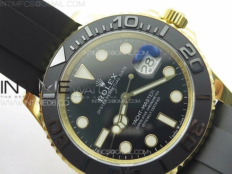 Yacht-Master 126655 YG 3EF 1:1 Best Edition 3D Black Ceramic Bezel on Black Rubber Strap VR3235
