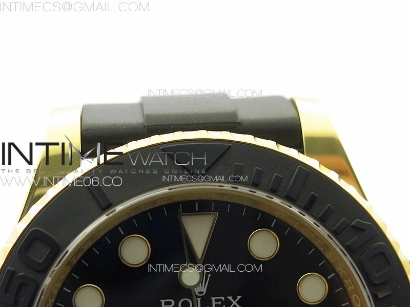 Yacht-Master 126655 YG 3EF 1:1 Best Edition 3D Black Ceramic Bezel on Black Rubber Strap VR3235