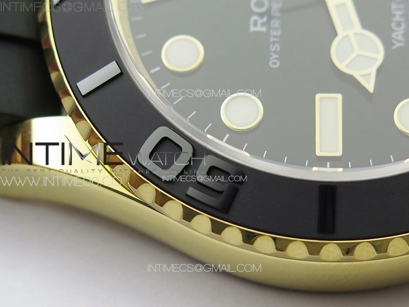 Yacht-Master 126655 YG 3EF 1:1 Best Edition 3D Black Ceramic Bezel on Black Rubber Strap VR3235