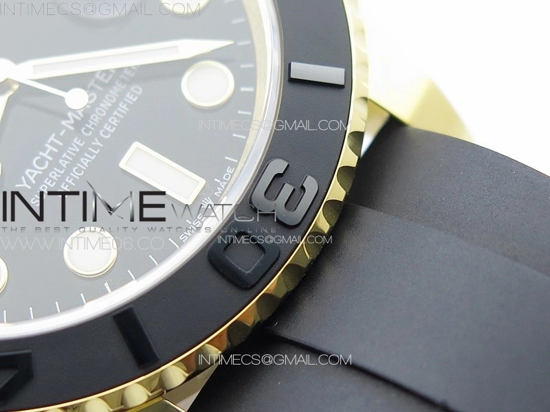 Yacht-Master 126655 YG 3EF 1:1 Best Edition 3D Black Ceramic Bezel on Black Rubber Strap VR3235