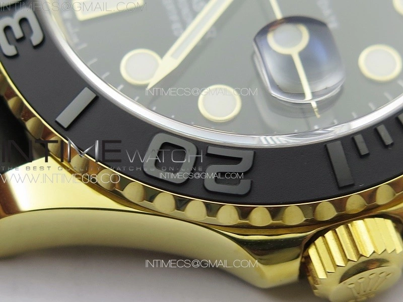 Yacht-Master 126655 YG 3EF 1:1 Best Edition 3D Black Ceramic Bezel on Black Rubber Strap VR3235
