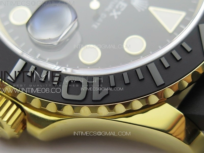 Yacht-Master 126655 YG 3EF 1:1 Best Edition 3D Black Ceramic Bezel on Black Rubber Strap VR3235