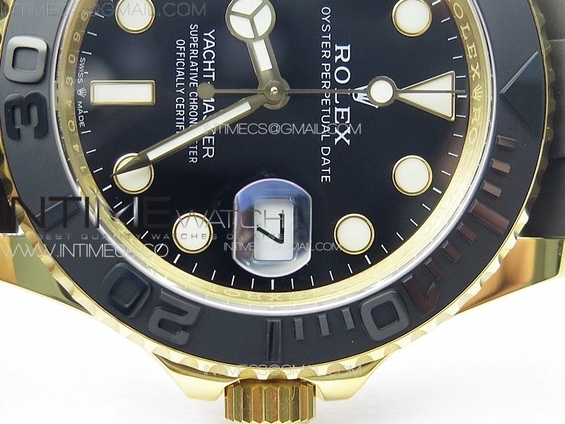 Yacht-Master 126655 YG 3EF 1:1 Best Edition 3D Black Ceramic Bezel on Black Rubber Strap VR3235