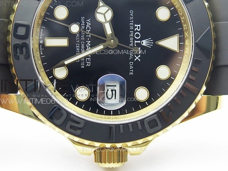 Yacht-Master 126655 YG 3EF 1:1 Best Edition 3D Black Ceramic Bezel on Black Rubber Strap VR3235